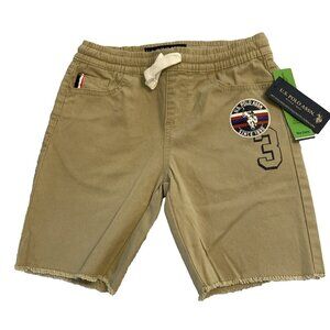 US Polo Assn Boys Khaki Shorts sz S 6-7  Logo Rare hem  Casual  Preppy